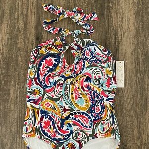 Anne Cole Womens Swim Colorful Size 6 Hi-Neck Printed One-Piece
